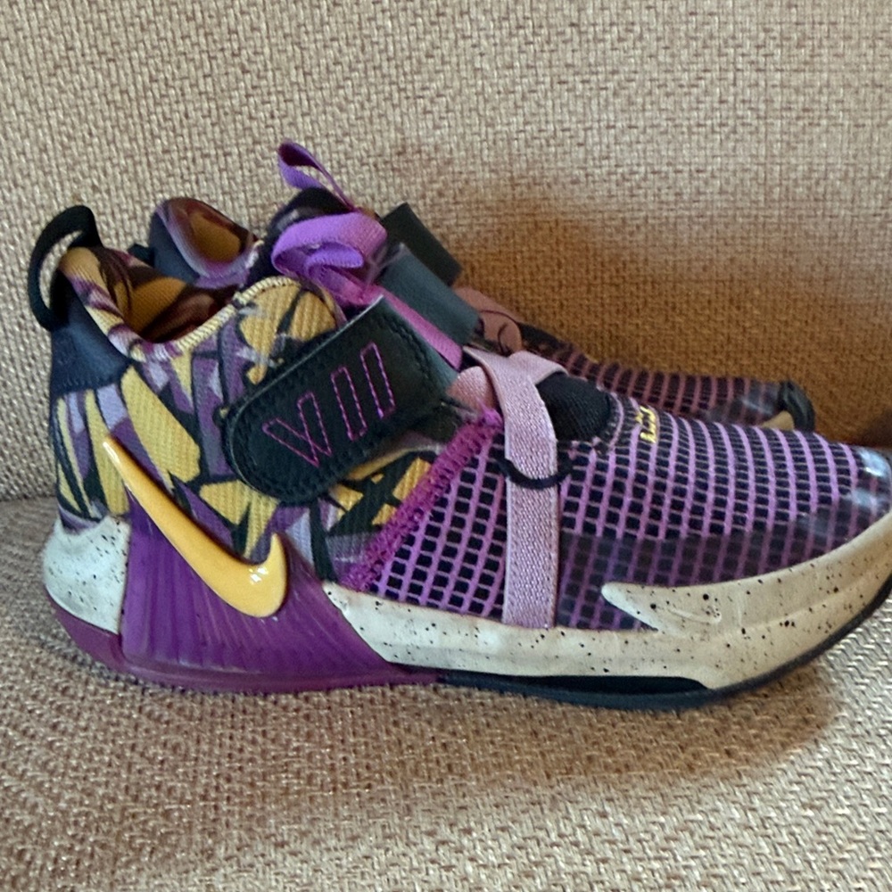 Lebron Nike Kids Purple and Yellow Athletic Sneakers with Black Accents size 2y